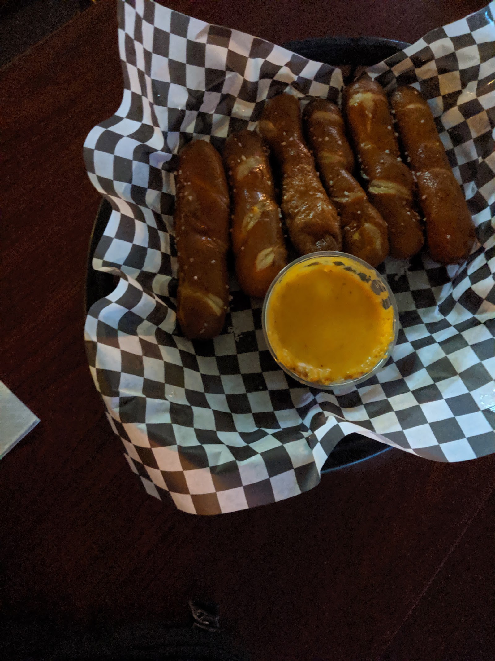 Soft pretzel sticks with beer cheese